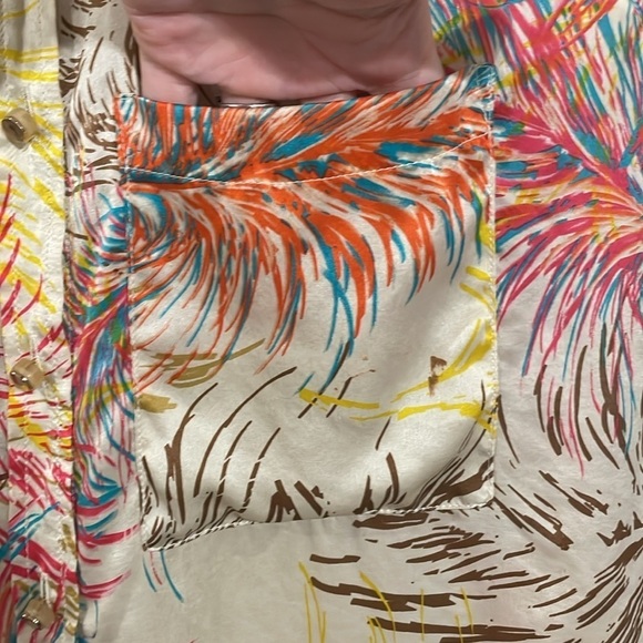 Cabi Women's 100% Silk Button Front Top XS Colorful Feather Print Sleeveless - Picture 16 of 16